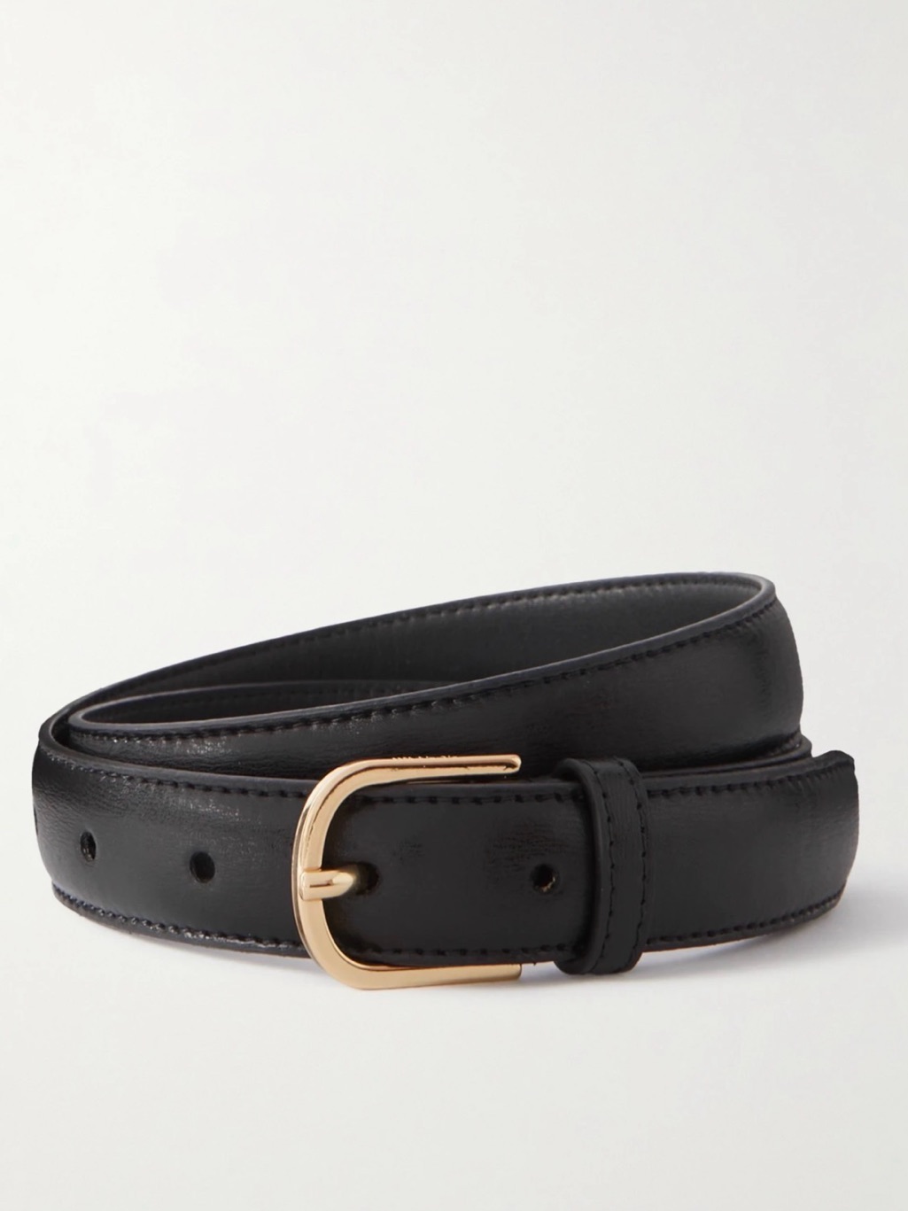 Toteme Black Leather Belt With Gold Buckle